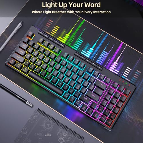 Redragon K517 Pro Wireless Gaming Keyboard, RGB Backlit, Tri-Mode BT/2.4GHz/USB-C, Mechanical Feel 94 Keys Computer Keyboard with 4 Macro Keys, Number Pad, 4000mAh Battery for Win/MAC - color: Black-W