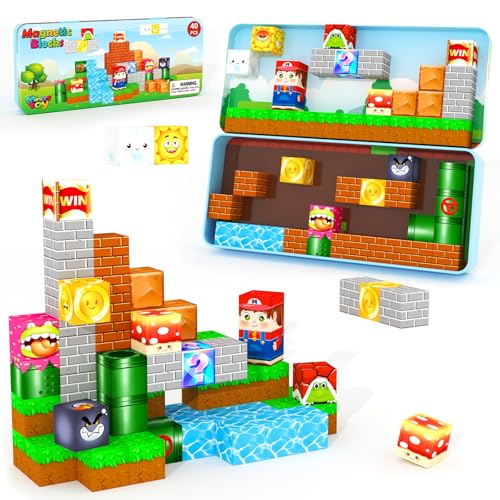 Mini Magnetic Blocks Toddler Travel Essentials Toys with Case Set, Kids Games Montessori Preschool Education Sensory Toys for 3-8 Year Old Boys Girls Christmas Birthday Gifts - color: Color2