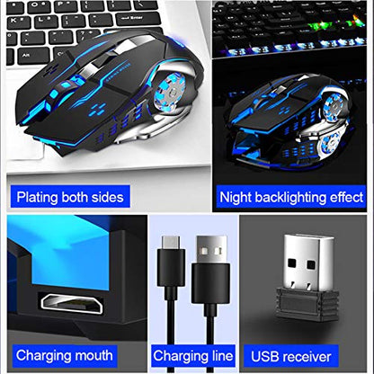 AULA SC100 Silent Wireless Gaming Mouse Rechargeable, with Side Buttons, LED Backlit, DPI Adjustable, 2.4G Wireless Optical Computer Mice Punk Cool Mouse for Games/Work (Black) - color: 2.4G (Black)