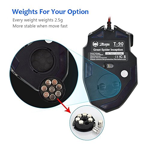 zelotes RGB Optical Gaming Mouse with Rapid Fire Button,9200 DPI (6-Level Adjustable), 8 Programmable Buttons,Adjustable Weights,USB Wired Ergonomic Mouse for Office/Gaming/Laptop/PC (Black)