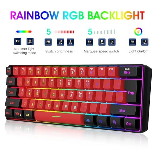 Snpurdiri 2.4G Wireless Gaming Keyboard and Mouse Combo, 60 Percent Wireless Keyboard and Ergonomic Vertical Feel Small Mouse (Black and Red) - color: Black Red Combo