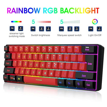 Snpurdiri 2.4G Wireless Gaming Keyboard and Mouse Combo, 60 Percent Wireless Keyboard and Ergonomic Vertical Feel Small Mouse (Black and Red) - color: Black Red Combo
