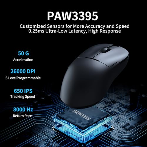 DAIDAI AJ159PRO 8Khz Bluetooth/2.4G/Wired 56G Lightweight Gaming Mouse with Magnetic Charging Dock, PAW3395 Sensor 26KDPI, Huanuo 100 Million Click, 100% ETFE Foot Pad & 8Khz Receiver - color: AJ159 Pro Black