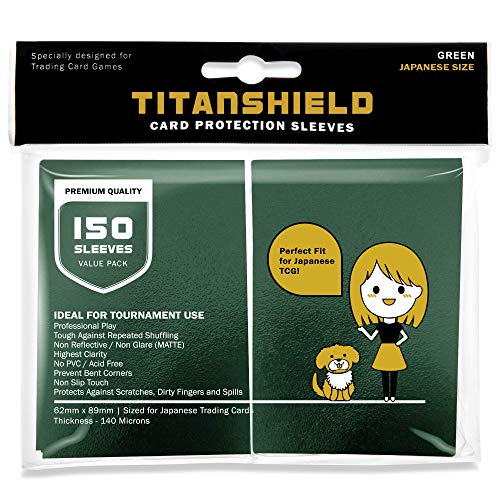 TitanShield (150 Sleeve/Green Small Japanese Sized Trading Card Sleeves Deck Protector for Yu-Gi-Oh, Cardfight!! Vanguard & More - color: Green