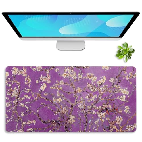 Vimorco Waterproof Mouse Pad,31.5 x 15.7'',Purple Flowers Desk Pad,Office | XXL Large Mouse Extended Gaming Mousepad with Anti-Slip Rubber Base,Computer Laptop Keyboard Mouse Mat for Work,Game,Office - color: Purple Flowers