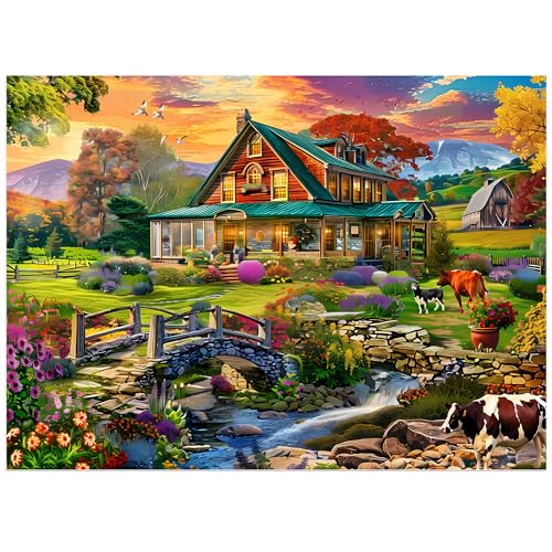 Jigsaw Puzzles for Adults 500 Pieces, Country Life Puzzle Interlock Perfectly Letter on Back No Dust, Challenging Puzzle Home Decor Birthday Party Gift Toy for Men Women Olders Seniors (21 x 15 in) - style: Country Puzzle
