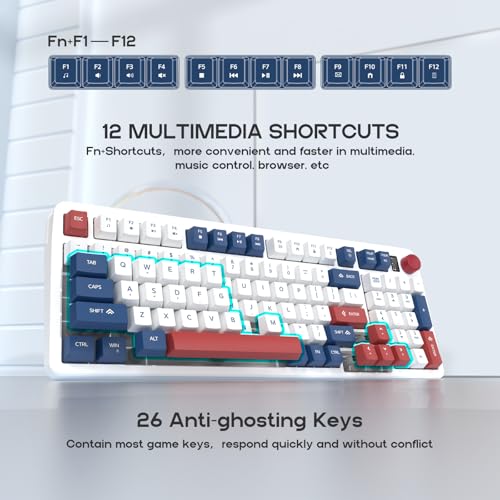 96% Wired Gaming Keyboard,Light Up Creamy Membrane Computer Keyboard with Number Pad & Volume Knob,Ergonomic Quiet Silent USB Keyboard for PC Desktop Games Office
