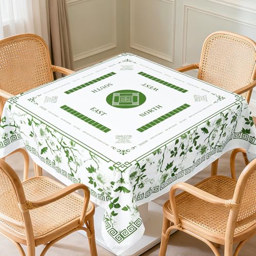 55 x 55 in Mahjong Tablecloth Square Florals Card Table Mat Chinoiserie Game Table Cover Mahjong Party Decorations for Beginners, Lovers, Card, Board Tile Games, Poker, Dominoes (Green) - color: Green