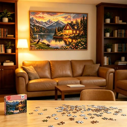 1000 Piece Puzzle for Adults, 20 x 27 inches Jigsaw Puzzles - Lake | Tight Piece Fit, 1:1 Reference Poster, Lettered Back, Minimal Puzzle Dust, Vibrant Colors, 2mm Extra-Thick Pieces - color: 1000 Pieces-mountain Lake Cabin