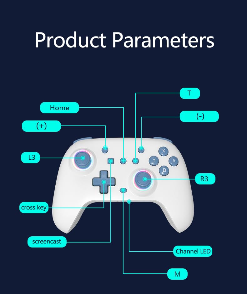 SZYUYU Switch Controller for Switch 2,Switch Pro Controller for Switch/OLED/Lite/PC with 7 Colors LED Light/3-level TURBO Adjustable,4-Speed Dual Vibration/Hall Effect Sticks/Wake Up/Gyro Axis Motion (White) - color: White