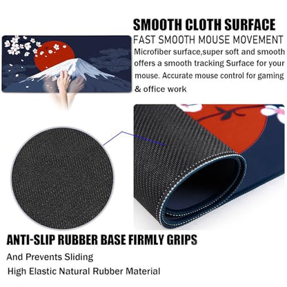 Japanese Mt Fuji Gaming Pad, Large Mouse Pad for Gamer, Durable 31.5"x15.7" Extended Mousepad with Stitched Edges, Waterproof Non-Slip Base Long XXL Large Mouse Pad for Home Office Work - color: Mt Fuji