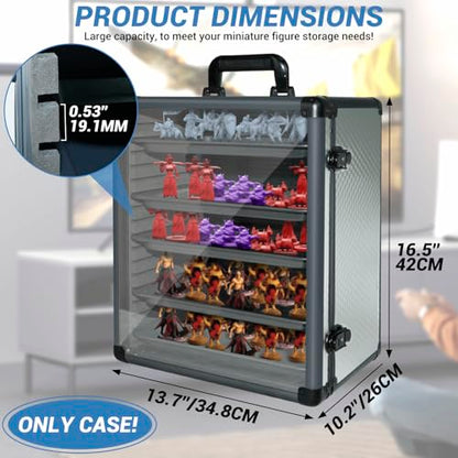 ORKELS Miniatures Storage Case with 5 Metal Tray, Clear Display Transport Case with Lock, Aluminum Alloy Frame Organizer for Mini Action Figures, Collectibles