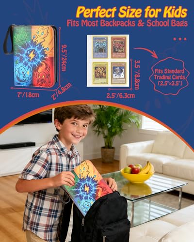4-Pocket Trading Card Binder, 120 Pages Holds 480 Cards, PU Leather Side-Loading Card Album, Acid-Free Archival Sleeves, Durable Card Organizer for MTG, TCG and Sports Cards, Birthday & Christmas Gift - color: 4-Blue