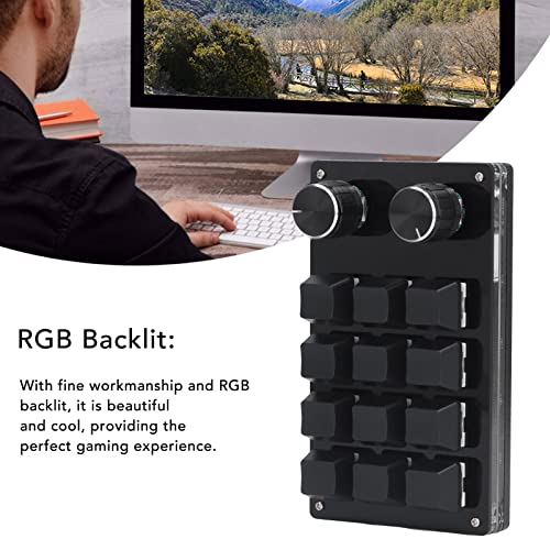 Programmable Mechanical Keypad, 12 Keys with 2 Knobs, USB One Handed Gaming Keyboard for PC, Macro Keypad, Office & Work