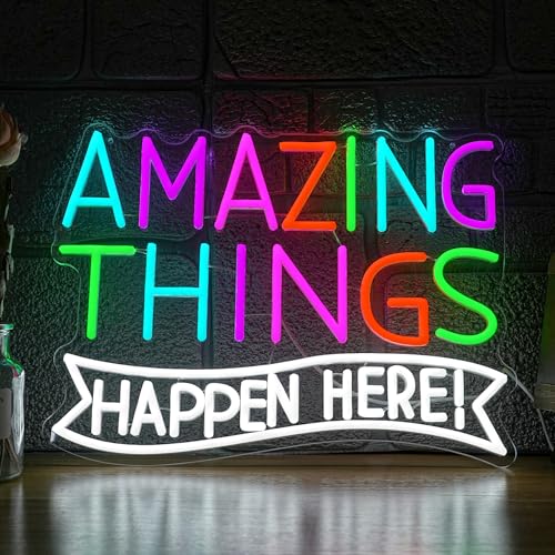 Amazing Things Happen Here Neon Sign Inspirational Rainbow Neon Light USB Powered Amazing Light LED Sign for Wall Decor Bar Club Party Home Room(16.54 * 11.02In) - style: Amazing Things Happen Here