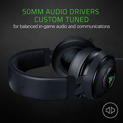 Razer Kraken 7.1 V2: 7.1 Surround Sound - Retractable Noise-Cancelling Mic - Lightweight Aluminum Frame - Gaming Headset Works with PC, PS4, Xbox One, Switch, & Mobile Devices - Black