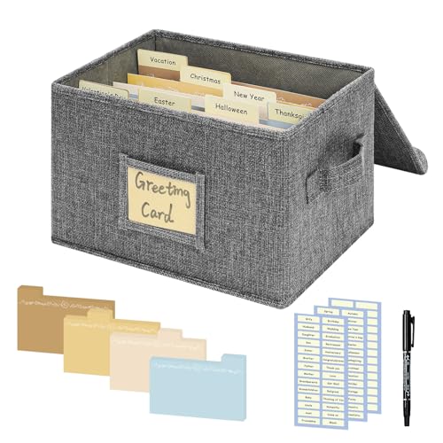 Greeting Card Organizer, Card Organizer Box with 20 Dividers, 84 Label Stickers, and 1 Marker, Stylish Greeting Card Storage Box for Effortlessly Collecting Greeting Cards. 1 Pack, Grey - color: Grey, size: 1 Pack