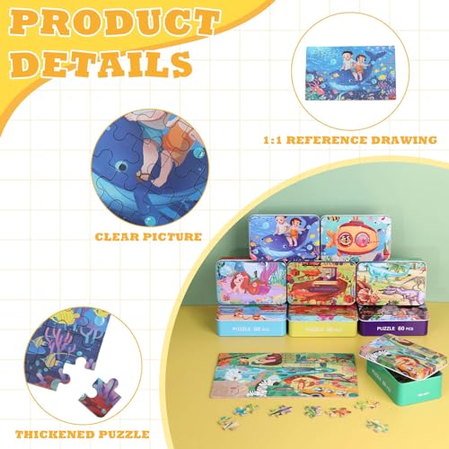 Libima 9 Boxes Party Favors Jigsaw Puzzles in a Metal Box for Birthday Favors Supplies Wooden Puzzle Gifts, 9 Styles, 60 Pieces Each(Lovely Style) - style: Lovely Style