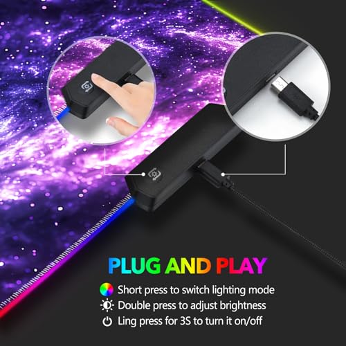 AIMSA RGB Mouse Pad LED Gaming Mouse Pad with 14 Lights Modes, Non-Slip Rubber Base Computer Carpet Desk Mat for PC Laptop (35.4 x 15.8 inch) Purple Blue Nebula - color: Purple Blue Nebula