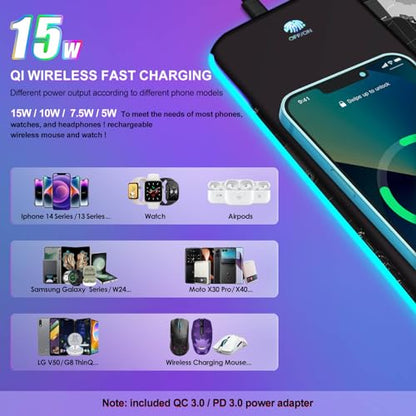 ToLuLu Wireless Charging RGB Gaming Mouse Pad, 15W Mouse Mat w/ 30W Charger | 14 Light Modes LED Large Mousepad with Wrist Support, Non-Slip Rubber Base Desk Mat Computer PC Keyboard Pad World Map - color: World Map
