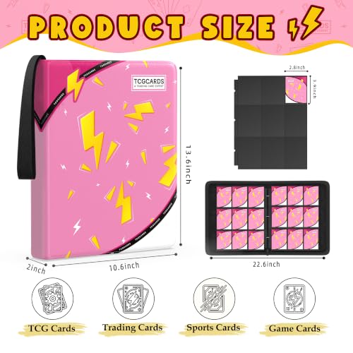 Card Binder for Pokemon Cards, 9 Pocket Trading Card Binder Holds 900 Cards with 50 Removable Sleeves, 3 Ring Zipper Card Holder Album Book Case for TCG, MTG, Sports Cards Collection, Boys Girls - color: Pink