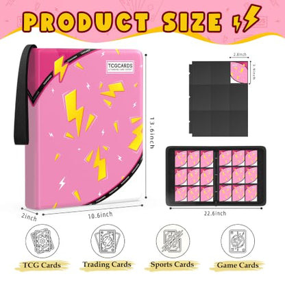 Card Binder for Pokemon Cards, 9 Pocket Trading Card Binder Holds 900 Cards with 50 Removable Sleeves, 3 Ring Zipper Card Holder Album Book Case for TCG, MTG, Sports Cards Collection, Boys Girls - color: Pink