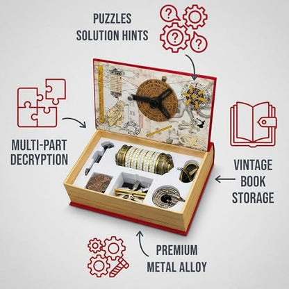 Da Vinci Code Mini Cryptex Metal Puzzle Box Set - 6PCS 3D Brain Teasers, IQ Challenge for Adults Teens, Gift for Christmas Birthday Valentine's Day, Anniversary & Family Party Game - color: Red