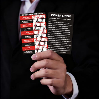 Casino Game Reference Cards, Blackjack and Poker Styles | Pocket-size PVC reference cards with protective sleeve options for blackjack strategy or Texas Hold'em hand rankings - style: Texas hold 'em strategy