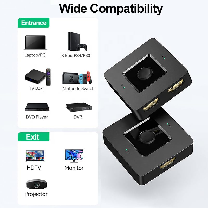 HDMI Switch 4k@60hz, BD&M Bidirectional HDMI Switcher 2 in 1 Out, Manual HDMI Hub Supports HD Compatible with Laptop PC Xbox PS5/4/3 Blu-Ray Player Fire Stick Roku and More