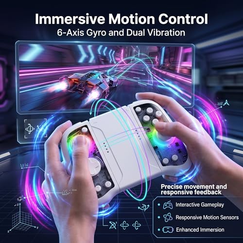 GLITCHEL Hall Effect Controller Compatible with Switch OLED Lite and Switch 2 with Magnetic Charging Adapters Included Wireless RGB Gamepad with Programmable Back Buttons Turbo Motion Control