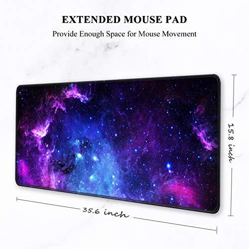 Auhoahsil Large Gaming Mouse Pad, Galaxy Theme XXL 35.4 x 15.7 in Desk Pad Stitched Non-Slip Rubber Long Computer Mousepad Thin Extended Full Size Desk Mat for Desktop, Laptop, Wireless Mice, Purple - color: 03 Galaxy, size: 35.5L x 15.7W inches
