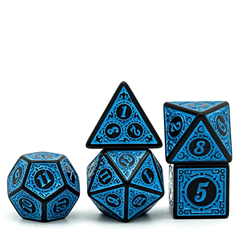 DND Dice Set -D&D Polyhedral Dice (7 Pcs) with Leather Dice Bag for Dungeons and Dragons Role Playing Dice Games RPGs (Blue with Black Edge) - color: Dice-blue With Black Edge