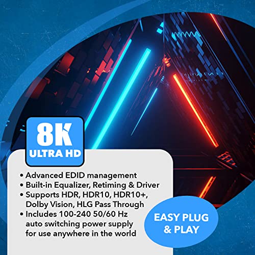 OREI 8K HDMI Splitter 1 X 2, Duplicate with Audio Extractor UltraHD Supports Upto 4K @ 120Hz IR EDID HDCP 2.3 - (BK-102A) (1x2 - Audio Out) | OREI 8K HDMI Splitter 1x2, Duplicate with Audio Extractor (1x2 - Audio Out) - Up to 4K@120Hz, IR, EDID, HDCP 2.3