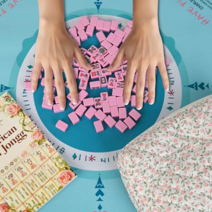 Travel American Mahjong Tile Set, 166 PCS 0.8 Inch Mini Mahjong Game Tiles, 4 Wooden Racks, Floral Storage Bag, 3 Dice & Beginner's Guide, Complete Portable Set (Pink) - color: Pink