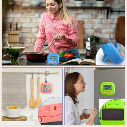 6 Pcs Multi-Function Electronic Timer, Small Timers for Classroom Digital Kitchen Timer Magnetic Digital Timer Countdown Time for Cooking Game Gym Break Time Classroom (Pink,Blue,Green, 3)