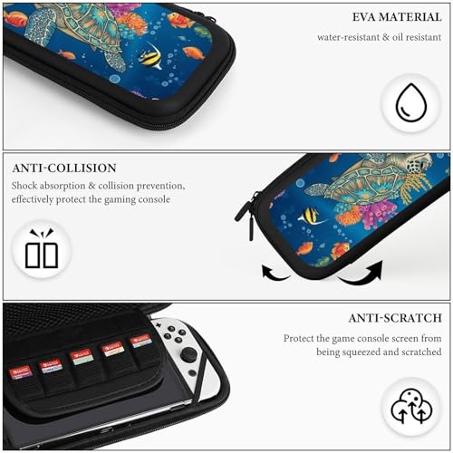 PPIKTC Travel Hard Shell Carrying Case for Switch, Shockproof Protective Storage Bag with 15 Game Cartridges, Sea Turtle - color: Design (214)