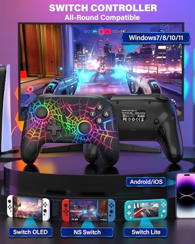 ZRZLMVP Wireless Switch Controller for Nintendo Switch/OLED/Lite/Switch 2 | 1000mAh Pro Switch Controllers Rechargeable, Switch Control with Turbo, Wake Up, Vibration, 6-Axis Gyro, 9 Colors LED Light - color: Deep Black