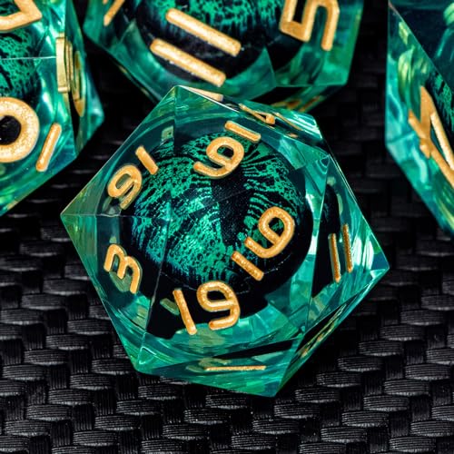 ARUOHHA Dragon Eye Dice Liquid Core DND Dice Green Sharp Edged Dice Set with Gift Box, Polyhedral D and D Dice Set Role Playing Game D20 D12 D10 D8 D6 D4 - color: Ly04-green
