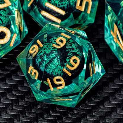ARUOHHA Dragon Eye Dice Liquid Core DND Dice Green Sharp Edged Dice Set with Gift Box, Polyhedral D and D Dice Set Role Playing Game D20 D12 D10 D8 D6 D4 - color: Ly04-green