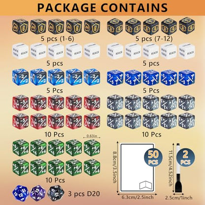 115-Piece MTG Dice Set with Dry Erase Tokens Kit Includes 63 Counters and 50 Tokens for MTG, TCG Cards Game Accessories with 2 Markers 2 Cloths