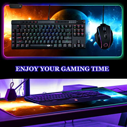 ARTSO RGB Gaming Mouse Pad Large, Extended LED Mouse Mat XXL 35.4x15.7 inch, 14 Lighting Modes, 2 Brightness, Non-Slip Rubber Base Mousepad Waterproof Keyboard Mat,Universe Space Starry Sky - color: Universe Space Starry Sky