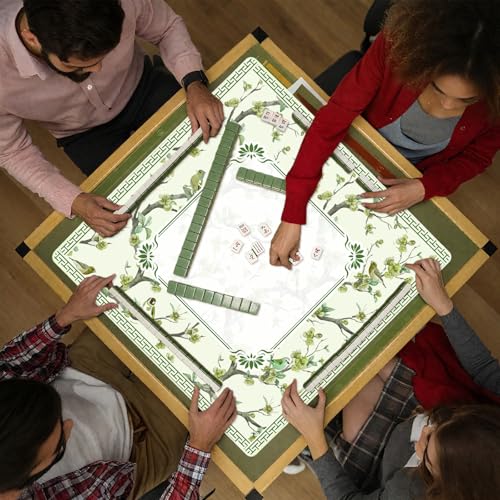 Chinoiserie Mahjong Mat with Carrying Bag 31.5" x 31.5" Green Rubber Anti Slip and Noise Reduction Multi Purpose Game Table Cover for Card, Board Tile Games - color: Green