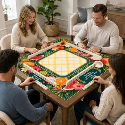 Tropical Fruit Mahjong Mat,Non Slip American Mah Jongg Table Mat | 32in soft neoprene mah jongg mat reduces tile noise protects tabletops & packs easily for game nights or a thoughtful gift - color: 012