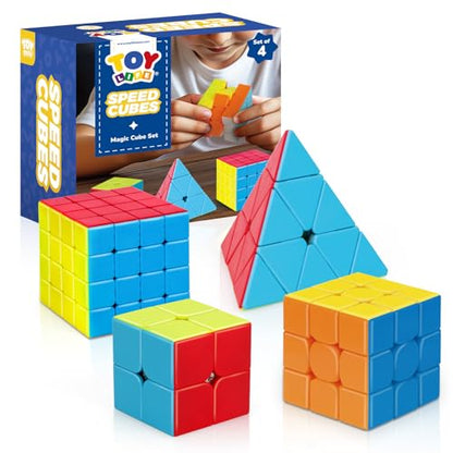STEAM Life Speed Cube Set 4 Pack Magic Cube | Includes Speed Cubes 3x3, 2x2 Speed Cube, 4x4, Pyramid Cube, Smoothly Puzzle Cube Bundle Magic Cubes Collection for Kids & Adults - color: 4 Pcs