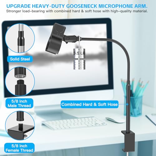 ZealSound Microphone Stand Gooseneck, 19-Inch Mic Arm Stand with Adjustable Microphone Clip Holder and 3/8" to 5/8" Screw Adapter for Blue Yeti Shure Fifine Podcast Streaming Gaming - size: 19-Inch