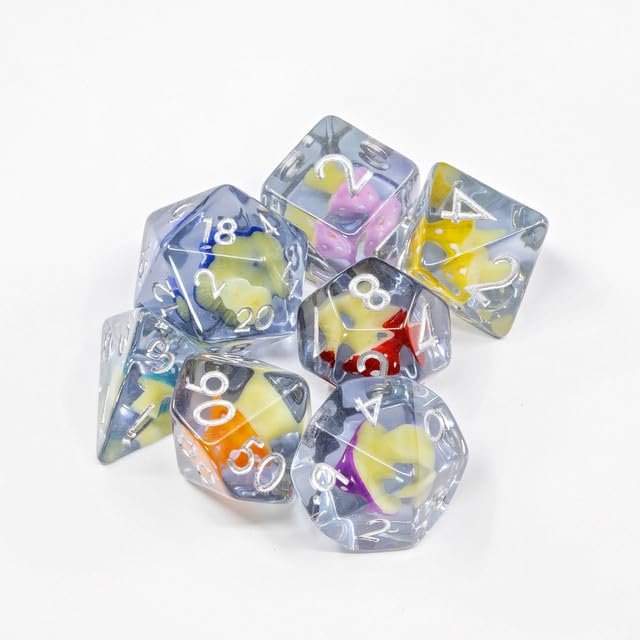 Sage's Portal Familiars and Reagents Resin DND Dice Set Polyhedral Dice Set for Dungeons and Dragons RPG Tabletop TTRPG (Rainbow Magic Shrooms) - color: Rainbow Magic Shrooms