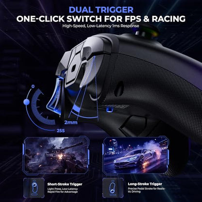ECHTPower Upgrated PC Gaming Controller TMR Hall Effect Joysticks Anti-Drift & Dual Triggers, 1000Hz Polling Rate, Turbo & Vibration, Programmable Buttons for PC/Switch/Switch 2/iOS/Android with Charging Dock - color: Black Purple