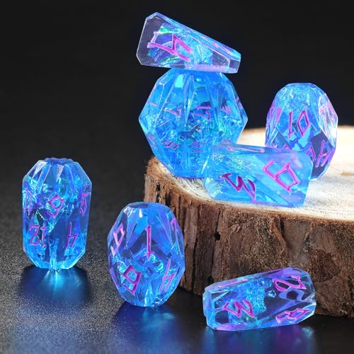 FONVGOGO Polyhedral Dice Set, DND Dice Set Resin Dungeons and Dragons Gifts Ideas Role Playing RPG Dice Cool Dice 7 Piece D20 D12 D10 D8 D6 D4（Blue and Purple） - color: S Blue and Purple