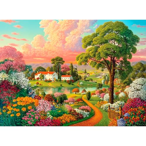 Puzzles 300 Piece for Adult,Farm Scenery Puzzle for Adult,Sunset Over a River Village Puzzle for Adults Kids Seniors,Interlock Perfectly No Dust,Fun Landscape Challenge Puzzles as Home Decor,20.5x15In