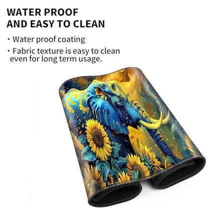 Large Gaming Playmat Compatible with MTG, Seamless Card Game Mat with Stitched Edges, 27.6 x 15.7 in Natural Rubber Desk Pad with Transparent Drawstring Bag, Elephant in Sunflower Field - color: Elephant in Sunflower Field, size: 28"X16" Regular